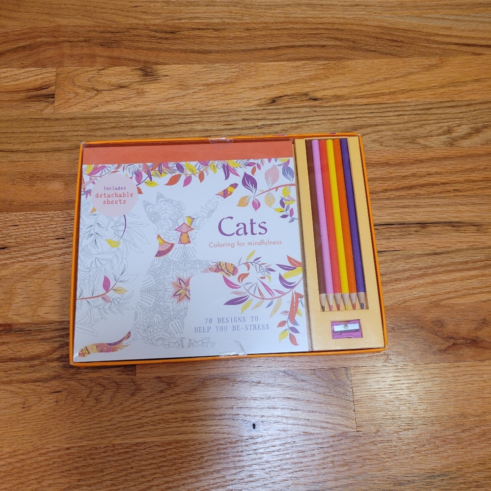 NEW Cats: Coloring for Mindfulness Gift Set - 70 Designs- Self Care, Cat Lover
